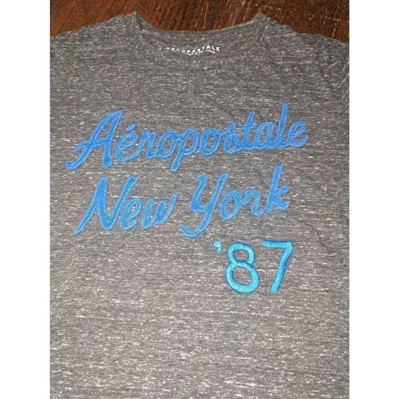 Small Aeropostale Grey Heather Blue Short Sleeve Tee TShirt Top Crew Neck - Picture 2 of 3